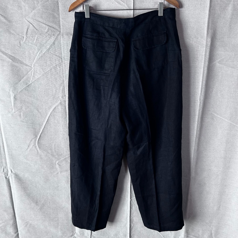 Relativity Petite Black 100% Linen Floral Embroidered Drawstring Pants PL‎